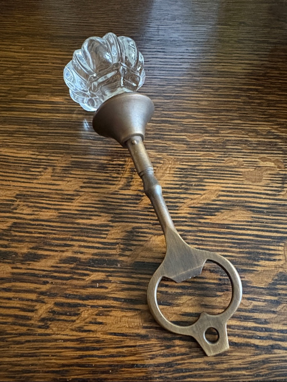 Antique-Style Glass Knob Bottle Opener in Clear and Aged Brass